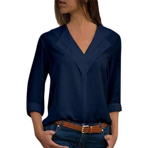 Phertiful Women Chiffon Solid Shirt Full Sleeve Fashion New Arrival Autumn Casual Ladies Work V-Neck Top Female Plus Size 5XL