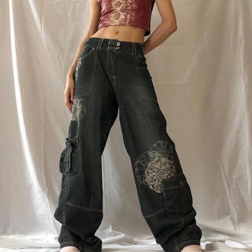 Y2K Aesthetic Straight Jeans 2021 New Pants Streetwear Women High Waist Long Patchwork Denim Trousers E-girl Contrast Color