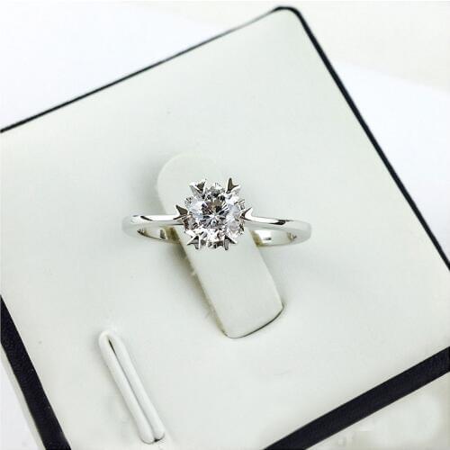 Real Sterling Silver 925 0.5ct 5mm 6 Prong Moissanite Solarite Ring Engagement Wedding Rind Lab Diamond For Women