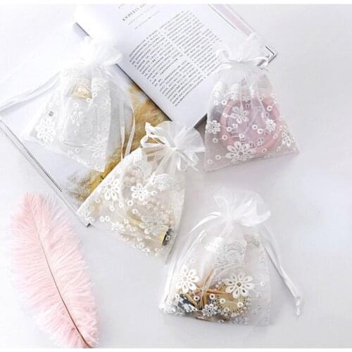 1pc(16x23cm) White Ornaments Packaging Bags Chiffon Lace Tulle Packaging Bags Jewellery Bags Wedding Anniversary Candy Bags