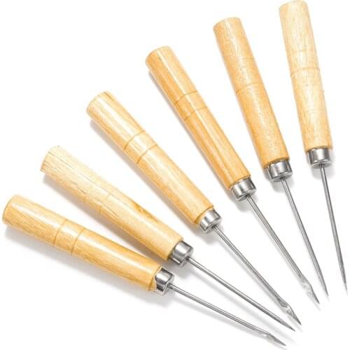 2pcs/lot Wooden Handle Sewing Awl Hand Stitching Bracelet Leather Craft Needle For DIY Jewelry Making Needle Hook Repair Tool