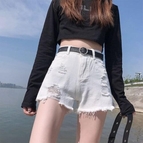 2021 New Womens High Quality Tide Denim Female Pants Summer solid color Plus Size Loose Mom Shorts ripped Jeans Streetwea Casual