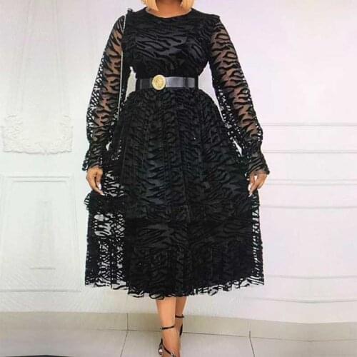 African Clothes For Women Dress Black Mesh Hollow Out Daily Evening Party Dress Plus Size Knee-length Dresses Ladies Vestidos