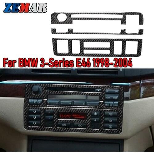 Carbon Fiber Car CD Central Control Panel Cover Frame Panel Sticker Decoration for BMW E46 1998-2004 3 Series M Accessories
