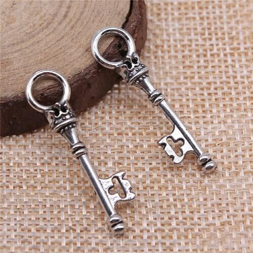 Free shipping 50pcs 34x8mm antique silver key charms diy retro jewelry fit Earring keychain hair card pendant accessories