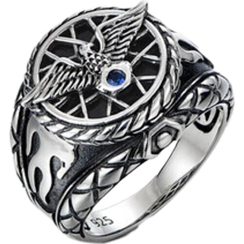 BOCAI real solid S925 pure silver flying eagle ring for manretro personality mighty single men ring
