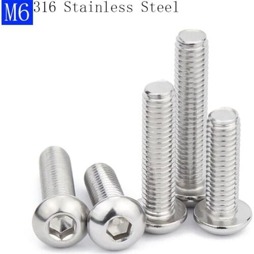 M6 - 1.0 316 Stainless Steel A4 - 70 Button Head Socket Cap Screws Bolts DIN 9427 ISO7380