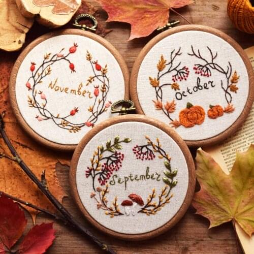 Flower month Beginner Embroidery Fabric Threads Material Bag Diy Needlework Cross Stitch Kit Wall Painting