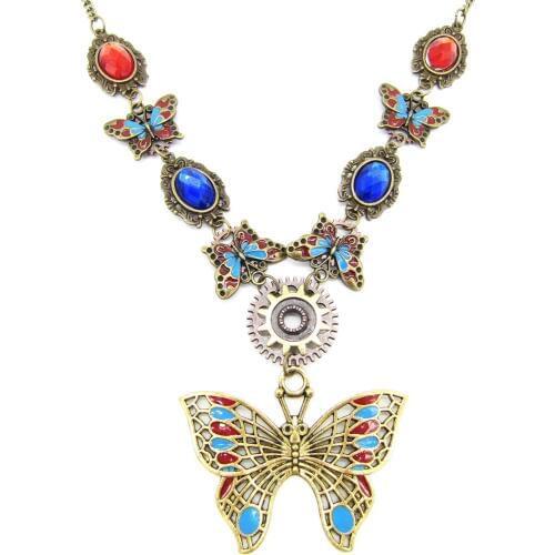 2018 Cykopv Exclusive Model Colorful Epoxy Butterflies and Crystals Women`s Fashion Pendant Necklace