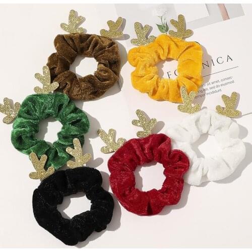 Flannel Scrunchie Hairband For Women Girls Elastic Hair Rubber Bands Hair Accessories Headband Christmas Antlers Hair Tie Rope