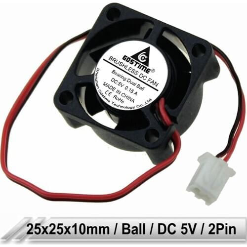 Gdstime 25mm x 10mm 5V 2Pin Ball Bearing 25x25x10mm 2510 DC Cooling Fan for Computer Case