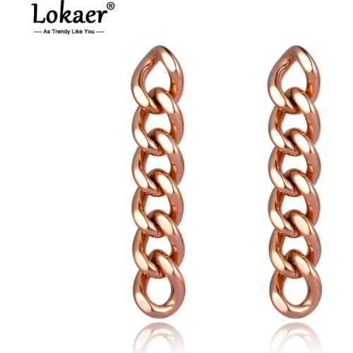 Lokaer Hiphop/Rock Titanium Stainless Steel Geometry Earrings Trendy Bohemia Thick Chain Charm Earrings Jewelry For Women E20314