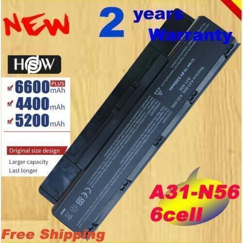 HSW 5200mAh 6Cell New A32-N56 Battery for ASUS N46 N46V N46VJ N46VM N46VZ N56 N56V N56VJ N56VM N76 N76VZ A31-N56 fast shipping