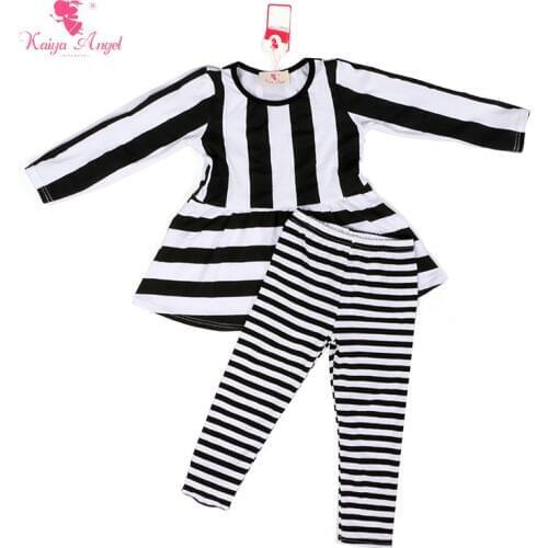 Kaiya Angel Baby Girl Clothes 2017 Fall Winter Girls Clothing Sets Black White Stripe Shirt Leggings Clothes Set Girl 1-8T
