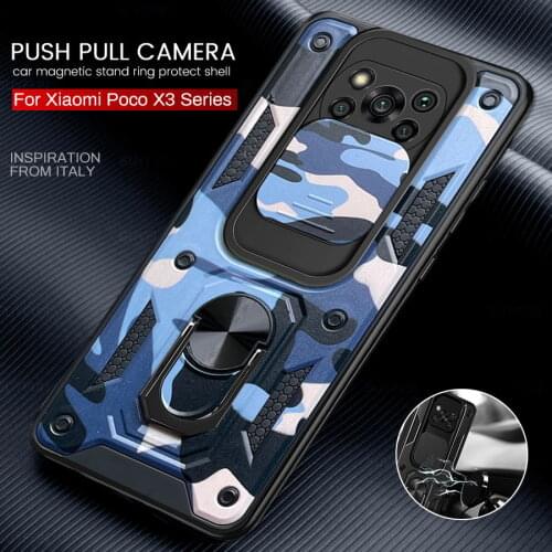 Camouflage Armor Shockproof Coque For Poco Poko Little X3 X 3 Pro 3X X3Pro NFC Car Magnetic Stand Ring Push Pull Protection Case