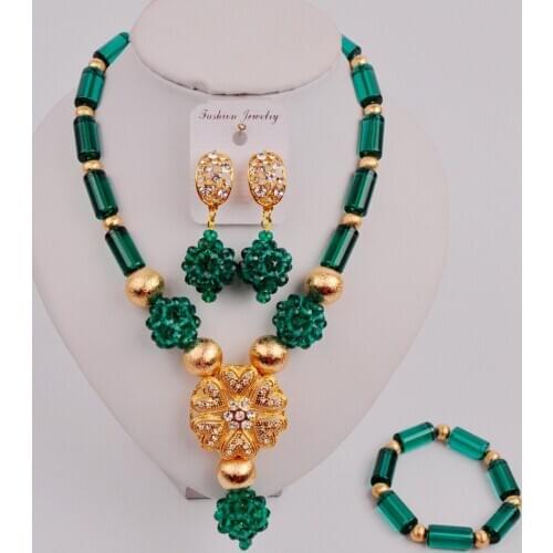 Beautiful Teal Green Crystal African Beads Jewelry Set Costume Necklace ZJQ7-2