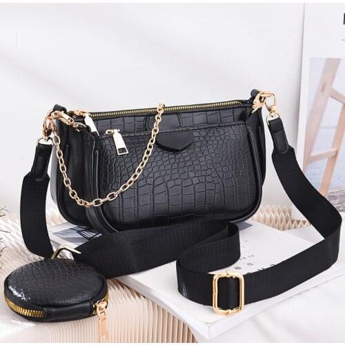Crocodile Leather Crossbody Bags for Women 3 in 1 Luxury Handbag and Purse 2021 New Fashion Large Capacity Vintage Shoulder Bag