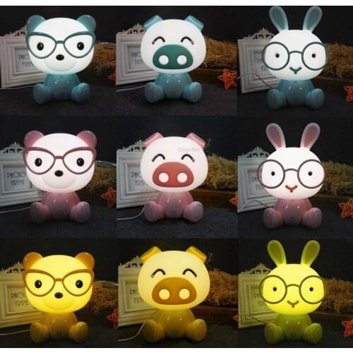 Cartoon Animal Table Lamp Pig Bear Rabbit Night Lights Led Dimmable Table Lamp for Baby Kids Bedside Lamp Childrens Gift Decor