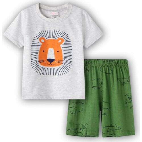 Lion Baby Boys Girls Pajamas New Summer Short Sleeves Childrens Clothing Fashion Sleepwear Cotton Pyjamas Sets For Kids 2 -7T
