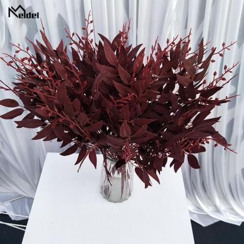 Meldel DIY Bouquet Artificial White Green Plant Willow Leaf Home Vase Decor Willow Leaf Green Grass Fake Flower Wedding Supplies
