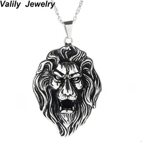 Mens Hip Hop Big Lion Head Pendant Necklace,Luxury Stainless Steel Male Jewelry Friendship Gift,Party Gift