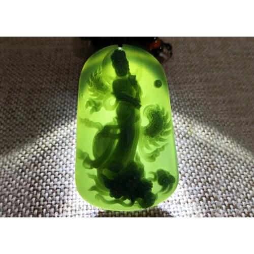 Natural green jade pendant hand-carved guanyin lotus jade pendants brand men women necklaces jadeite jade jewelry necklace