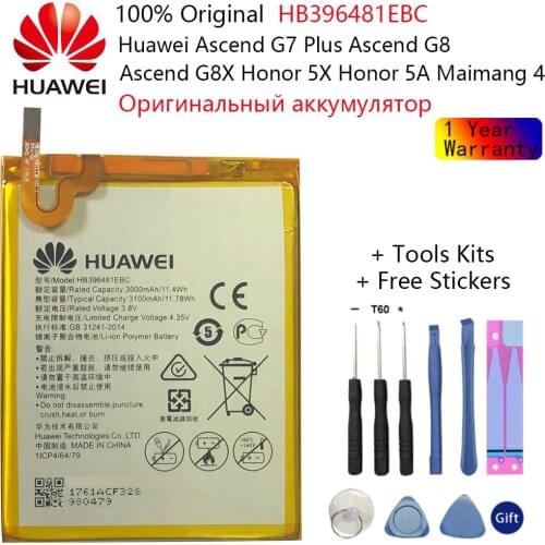Original Replacement Battery HB396481EBC For Huawei ASCEND G7 PLUS HONOR 5X y6ii GR5 5A G8 G8X RIO L03 UL00 TL00 AL00 3000mAh