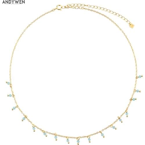 ANDYWEN 925 Sterling Silver Gold Turquoise Charm Zircon Chains Necklace Choker Luxury Fashion Fine Jewelry 2020 Rock Punk Jewels