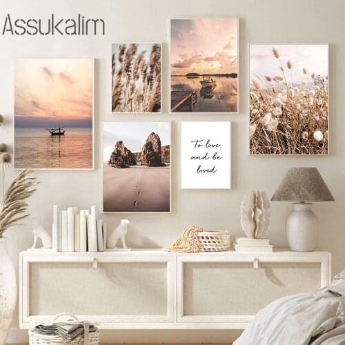 Sunset Scenery Canvas Painting Ocean Beach Landscape Wall Art Print Reed Poster Nordic Posters And Prints Living Room Decor