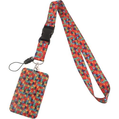 PF231 Dongmanli Autism Puzzle Pieces lanyard card ID Badge Holder Keychain Pass Gym Mobile Kids Key Holder Key Rings Gifts