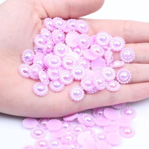 Half Round Pearls Sunflower 10mm 100/1000pcs Many AB Color Imitation Glue On Resin Beads Appliques For Wedding Dress Decoration