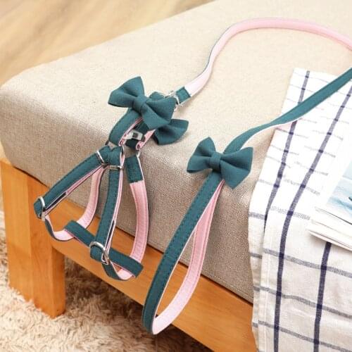 CAWAYI KENNEL Pet Harness + Leash Set Training Walking Leads for Small Cats Dogs Bowknot Harness Collar Adjust Leashes Set D5106
