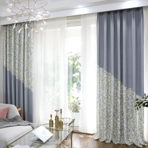 Chenille Printing Stitching Curtains Fashion Simple Modern Style High Blackout Curtains for Living Room and Bedroom