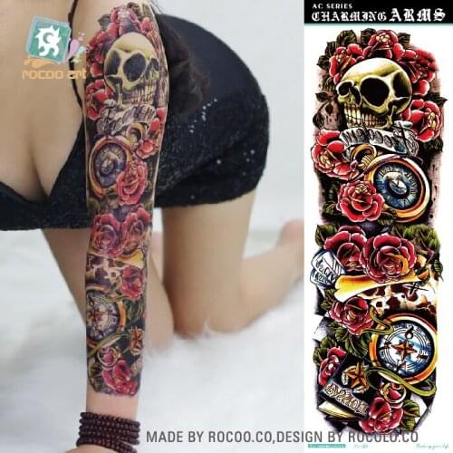 Rocooart Large Arm Sleeve Tattoo Skull Angel Rose Men Full Flower Tatoo Body Art Tatto Girl Waterproof Temporary Tattoo Sticker