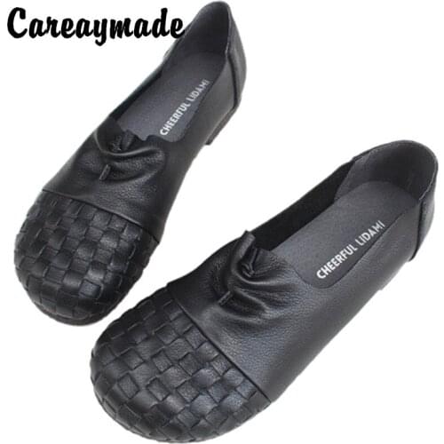Careaymade-Genuine leather woven womens shoes,breathable soft sole,pure original tail,hand-made four seasons single shoes
