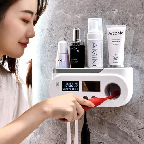 Smart Bathroom Accessories Wall Mounted Toothpaste Squeezer Toothbrush Holder Extruder Electronic Toothbrush UVC Sterilization