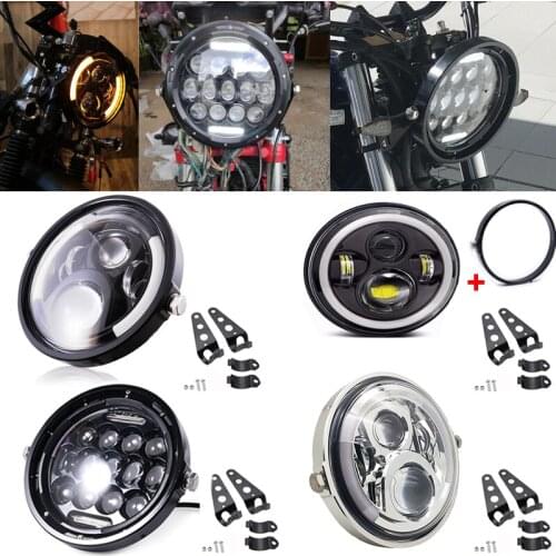 Universal 7" Round Headlight 7 Inch Motorcycle LED Headlamp Moto Scooter for Cafe Racer Bobber Yamaha Suzuki Honda GS125 CG125