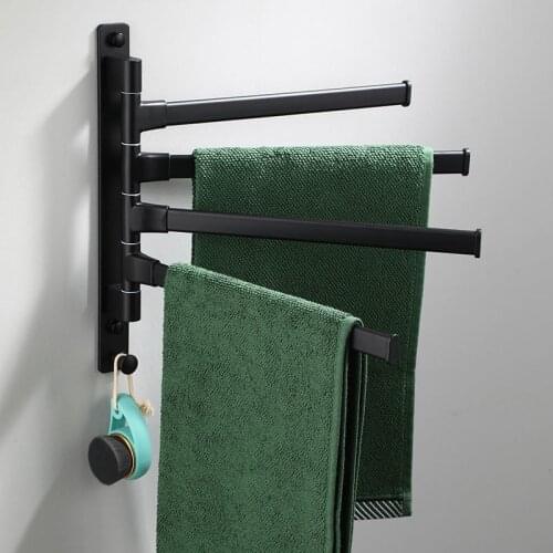 Aluminum Black Rotatable Towel Bar Bathroom Roll Towel Bracket Hooks Holder Kitchen Bathroom Accessories