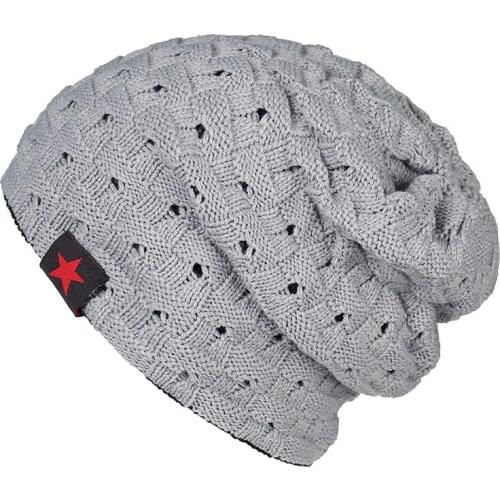Knitted hat for man Two-sided Double-deck Skullies Red Pentagram Label Hollowing out Beanies Pure color outdoor cold proof hat