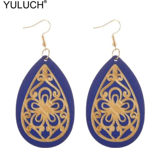 YULUCH 2019 Vintage Earrings For Women Party Ethnic African Indian Wooden Jewelry Sculpture Flower Water Drop Pendant Earrings