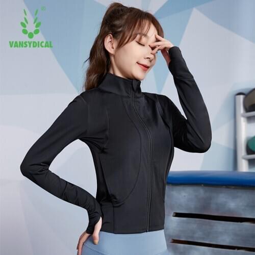 VANSYDICAL Running Jacket Women Zipper Gym Clothing Long Sleeve Yoga Tops Quick Dry Training Fitness Workout Shirt Female