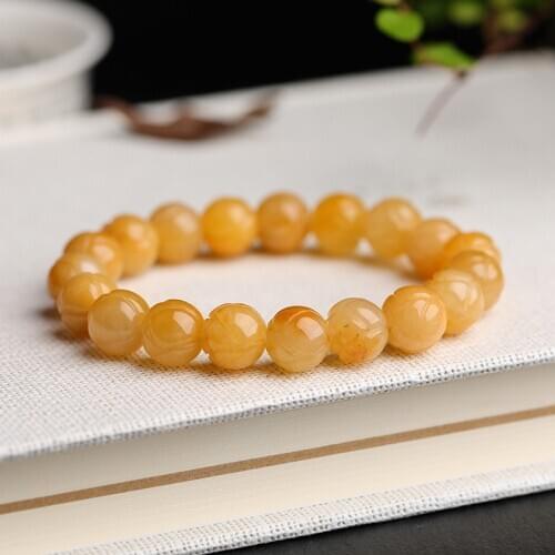 Natural Myanmar yellow emerald beads jade bracelet gemstone hand-made Lotus bracelest for women 10mm beads christmas bracelet