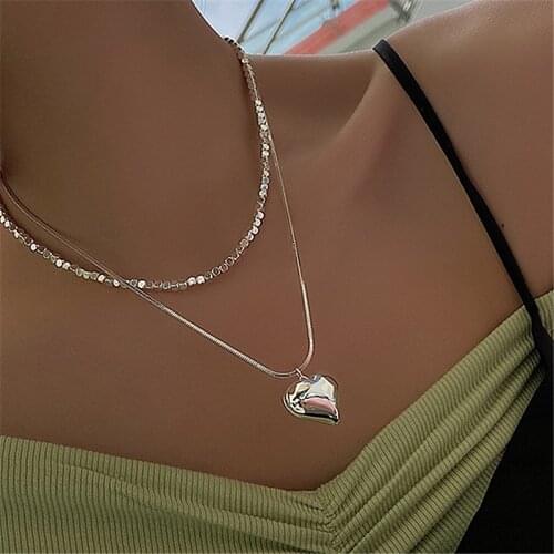 Minar Stylish 2 Designs Double-layer Real Pearl Beaded Necklace for Women Ladies Silver Color Metal Love Heart Pendant Necklace
