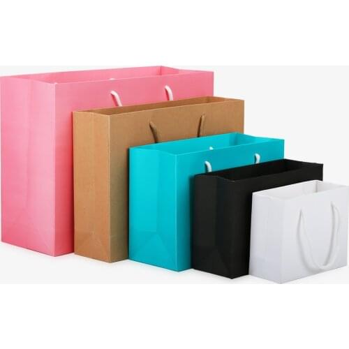 10pcs/lotlarge white kraft paper packaging bag,garment gift paper bag with handle,small black paper shopping bag(MOQ 300 PCS))