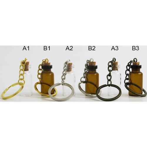 12 x 3ML Clear Amber Mini Glass Bottles Key Chain Pendants Small Wishing Bottle With Cork Vial Arts Jars For Bracelets Gifts