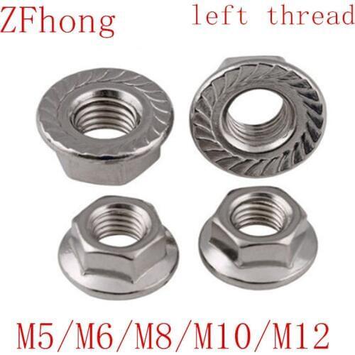 5-10pcs M5 M6 M8 M10 M12 Stainless Steel Left thread Flange hex nut
