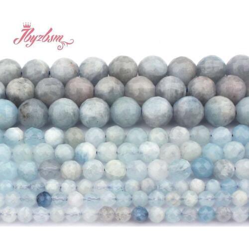 4,6,8mm Round Ball Bead Faceted Blue Aquamarines Natural Stone Beads For DIY Bracelets Necklace Jewelry Making 15" Free Shipping
