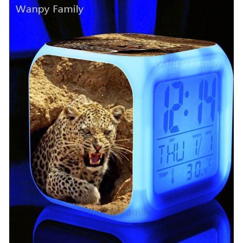 Africa Cheetah Alarm Clock For Kids Festival gifts Desktop Multifunction Glowing LED Color Change Digital alarm clocks