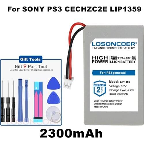 Latest Production Battery LOSONCOER 2300mAh LIP1359 Battery for Sony PS3 CECHZC2E Dualshock 3 Wireless Controller +Free Tools