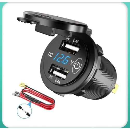Dual USB Quick Car Charger 4.8A With LED Sperture 12V 24V Waterproof 2 Ports With Voltmeter Display Power Touch On Off For RV